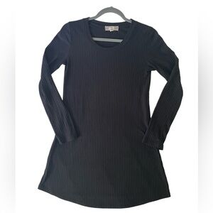 Pink Rose Black Ribbed Long Sleeve Mini Dress